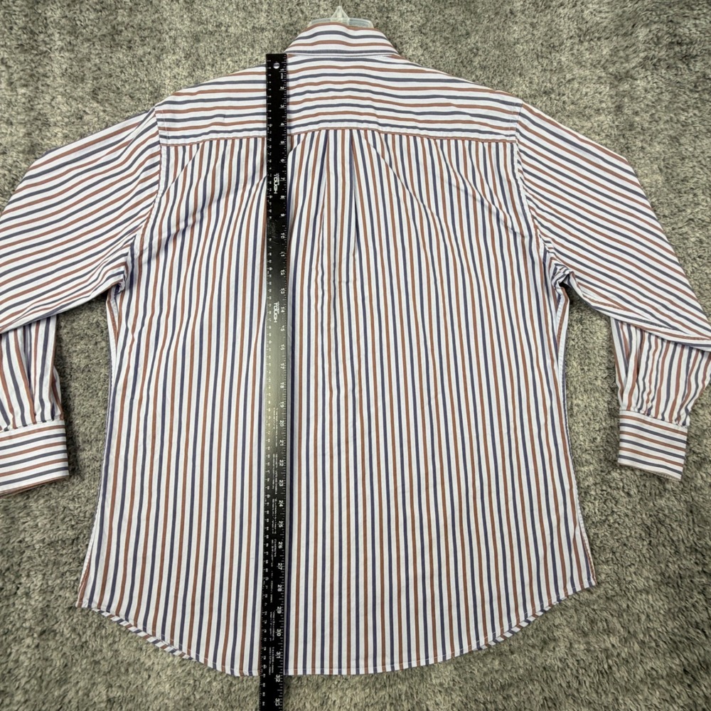 Peter Millar Mens' XL Button Down Shirt Blue Brown Striped Cotton Work Casual - Picture 9 of 11
